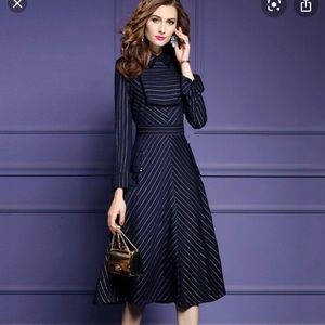 Metisu Navy Blue Striped MIDI Dress